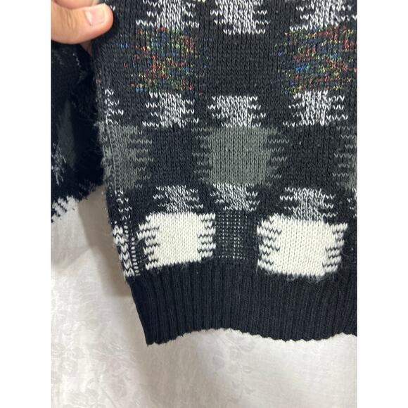 Vintage Sweater Large Black White Gray Geometric Print Crew Neck USA - Picture 3 of 10
